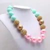 Collier de perles épaisses pour bébés filles, or/rose/vert menthe, collier Bubblegum épais pour enfants, bijoux à la mode