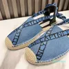 2023- Toile cheville Logo sangle Espadrilles slingback chaussures printemps été plage appartements sandales faites à la main chaussure femmes casual luxe salon usine chaussures