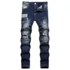 Grå Slim-Fit Straight Men's Jeans Nostalgic Ripped Stitching Pants Pantalones Para Hombre Vaqueros