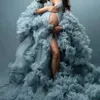 Pretty Dusty Blue Ruffled Pregnancy Dress To Photo Shoot Fluffy Tulle Ruffles Tiered Plus Size Maternity Robes Evening Party Gown sFor Women CL2198