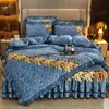 Bed Skirt Thickened Quilt Cover 4-piece Golden Wheat Bed Skirt Winter Embroidery Solid Cotton Bed Spread Velvet Warmth Bed Decoration Set 230424
