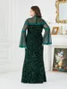 Robes de grande taille mode Style occidental femmes robe longue manches évasées col rond dentelle Squins Patchwork lâche élégante dame 2023