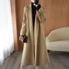 Двустороннее шерстяное пальто женское, осень-зима 2023, новая корейская версия средней длины, свободный халат, шерстяная куртка на шнуровке