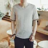 エスニック服の夏の男性コットンリネンブラウス半袖Tシャツ中華伝統的な服男性レトロハンフタンスーツストリートウェアティー