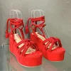 Sandalias verano hueco peep toe gladiador mujeres con cordones cuñas zapatos de plataforma al aire libre playa vacaciones casual damas