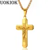 Chokers Goldfarbe Christian Edelstahl Anhänger Halskette für Männer Frauen Modeschmuck Kruzifix Jesus Kreuz Kette 231124