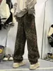 Jeans pour hommes 2023 Vintage Léopard Impression Lavage Pantalons décontractés Mode Tendance Lâche Droite Pantalon de haute qualité S-3XL