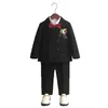 Costumes Garçons Double Boutonnage Robe Costume Ensemble Automne Hiver Enfant Fête D'anniversaire De Mariage Hôte Costumes Enfants Blazer Pantalon Noeud Papillon Vêtements 230424