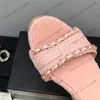 23ss Tweed Womens Sandals Platform Heels Slingbacks Sheepskin Dress Shoes Adjustable Ankle Buckle Wedding Shoe Classic Light Pink With Chain Slides Casual Shoe