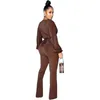 Women's Two Piece Pants EWSFV 2023 Autumn And Winter Women Casual Fine Flashing Solid Color With Belt Long Sleeved Top Trousers Suit