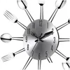 Wall Clocks Wall Clocks Stainless Steel Knife And Fork Spoon Kitchen Restaurant Clock Home Decoration Drop Delivery Home Garden Home D Dhgck