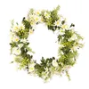 Faux Floral Greenery 14 Zoll Gänseblümchen-Blumenkranz Frühling Sommer Türkranz Künstliche grüne Blätter Kranz mit weißen Gänseblümchen für die Hochzeit zu Hause 231123