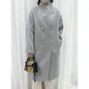 Manteau en fausse fourrure pour femmes, fait à la main, Long col montant, double boutonnage, en laine, étendu, élégant, automne et hiver 2023, 231123