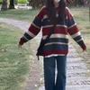 Осень/зима 2023, новый цветной полосатый женский трикотаж в ленивом стиле, свободный универсальный пуловер, свитер, женский топ