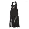 Casual Dresses Women Cutout Roll Tassel Backless ärmlösa ihåliga Bodycon Midi Maxi Long Dress Sexig Party Vestidos