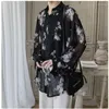 Mäns avslappnade skjortor Fashion Street Apparel Retro Hong Kong Flower Shirt Loose and Luxury Spring/Summer Thin Long Sleeve Clothing