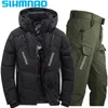 Autres articles de sport Costume de pêche imperméable d'hiver Veste en duvet d'oie pour hommes Pantalon tactique Chaud Ski de neige Alpinisme Chasse Sportswear 231123