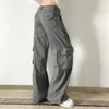 Pantalons pour femmes Y2K Poches Cargo pour femmes droites surdimensionnées Harajuku Vintage 90S Esthétique Pantalon taille basse Pantalon large Baggy Jeans 231123