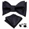 Fliege Schneller Versand Fliege Set Luxus Floral Solid Black Woven Silk Herren Selbstbinder Fliege für Hochzeit Drop Kostenloser Versand