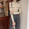 Women's Sweaters Blue Color Polo Neck Pullovers Full Sleeves Autumn Striped Knitted Crop Tops Lady Jumpers Sweater