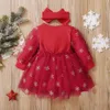 Mädchenkleider 324 MKleinkind Weihnachtskleid Geboren als erstes Baby Mädchen Weihnachtsjahr Langarm Kostüm Strampler Outfit Kleidung 231124