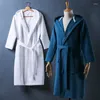 Women's Sleepwear Summer Cotton Bathrobe Women Hooded Thick Women's Towel Fleece Robes Home Solid Pure Color Long Wedding Bride