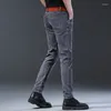 Men's Jeans Denim Vintage Grey Solid Color Elastic Classic Pants Men Slim Fashion Trousers Male Dropship