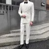 Ternos masculinos moda branco masculino terno chique xale lapela duplo breasted blazer conjunto festa de formatura formal noivo casamento smoking fino ajuste 2 peça 2023