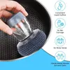 Liquid Soap Dispenser Brush For Kitchen Sink Pot Oven Dish Scrubber With Holder Push-Type Adding PET Wire Ball Durable