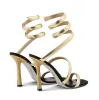 Summer Rene Cleopatra Sandals Shoes Gold Silver Snakeskin-printed Wider Straps Caovillas Crystal-encrusted High Heels Party Evening Dress Elegant Walking EU35-43