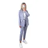 Dames tweedelige broek 2023 Ins Classic Plaid Young Casual Office Lady Suita Set Open Stitch Full Sleeve Long Straight Women 2