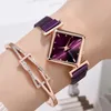 Zegarki na rękę luksusowe zegarki na bransolecie dla kobiet prosty fioletowy magnetyczny kwadratowy pasek do sukienki zegar kwarcowy damski zegarek na rękę Relogio
