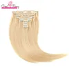 Klipp i hårförlängningar Mänskligt hårblekning Blond 14-30 tum Remy Hair Clip-In Extensions Dubbel inslag Stak blond hårförlängning för kvinnor #613 160g 10st 22klipp