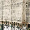 Curtain Beige Crochet Hollow-out Short With Tassel American Country Retro Home Garden Porch Kitchen Window Decor Drapes ZH304#5