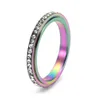 Anéis de banda de aço inoxidável girador banda anéis para mulheres 18k ouro única fileira strass anel moda jóias aniversário entrega gota judeu dhivn