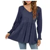Women's Blouses In Tops And 2023 Fashion Women Blouse Casual Solid V-neck Bubble Gathered Long Sleeve Tunic T-shirt Blusas Mujer