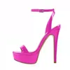 Sandaler Big Size 45 Buckle Ankle Strap Women Red Pink Patent Leather Platform Stiletto High Heels Summer Dress Shoes