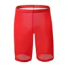 Caleçon hommes maille voir à travers les sous-vêtements Boxer Transparent demi-longueur solide U poche convexe hommes Long Gay Wear