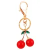 Keychains Crystal Cute Red Cherry Key Chain Car Ring Ladies Bag Accessories Fruit Metal Pendant Craft Gift Handväska