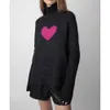 23 hiver femmes tricots t-shirts Zadig Voltaire classique col haut devant court dos long coeur pull en cachemire