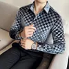 Camisas casuais masculinas camisa de luxo outono inverno manga longa veludo para roupas masculinas de alta qualidade magro ajuste formal vestido xadrez