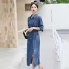 Casual Dresses Vintage Denim Women's 2023 Slim Clothing Solid Long Sleeve A-Line Empire Spring/Summer Fashion Split Women Dress