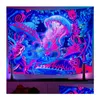 Tapisserier Psychedelic UV Reactive Escent Tapestry Mushroom Home Decor Wall Hanging Witchcraft Skl Flowers Bright Under Blue Light D DHPUE