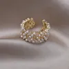 Cluster Rings Korea Design Fashion Jewelry Copper Set Zircon Pearl Ring Elegant Women's Opening Justerbara dagliga arbetstillbehör