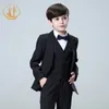 Pakken Spring herfst formele zwarte pakken voor bruiloften set kinderen feest gastheer kostuum kinderen blazer vest broeken 3 stcs groothandel kleding 230424