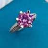 Cluster Rings Classic Pink 2ct Moissanite Diamond Ring Passed Test 8mm VVS1 Bride Proposal Engagement