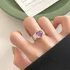 Cluster Rings Fashion Creative Colorful Love Heart Ring for Womens Party Birthday Silver Color Open Ring Lover Girlfriends Jewelry Gift 230424