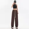 Kadınlar Pantolon Y2K Çizgili Joggers Kadınlar İçin Sokak Giyim BF Hip Hop Drawstring Yüksek Wiast Geniş Bacak Lady Baggy Düz Pantolon