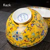 Tigelas estilos chineses relevo tigela de cerâmica tigela de ouro artesanato de mesa doméstico de mesa de decoração de decoração