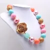 Kids Girl Chunky Beads Necklace Gold Color Rose Flower Nettlace Bubblegum Necklace for Toddler Baby Fashion Jewelry